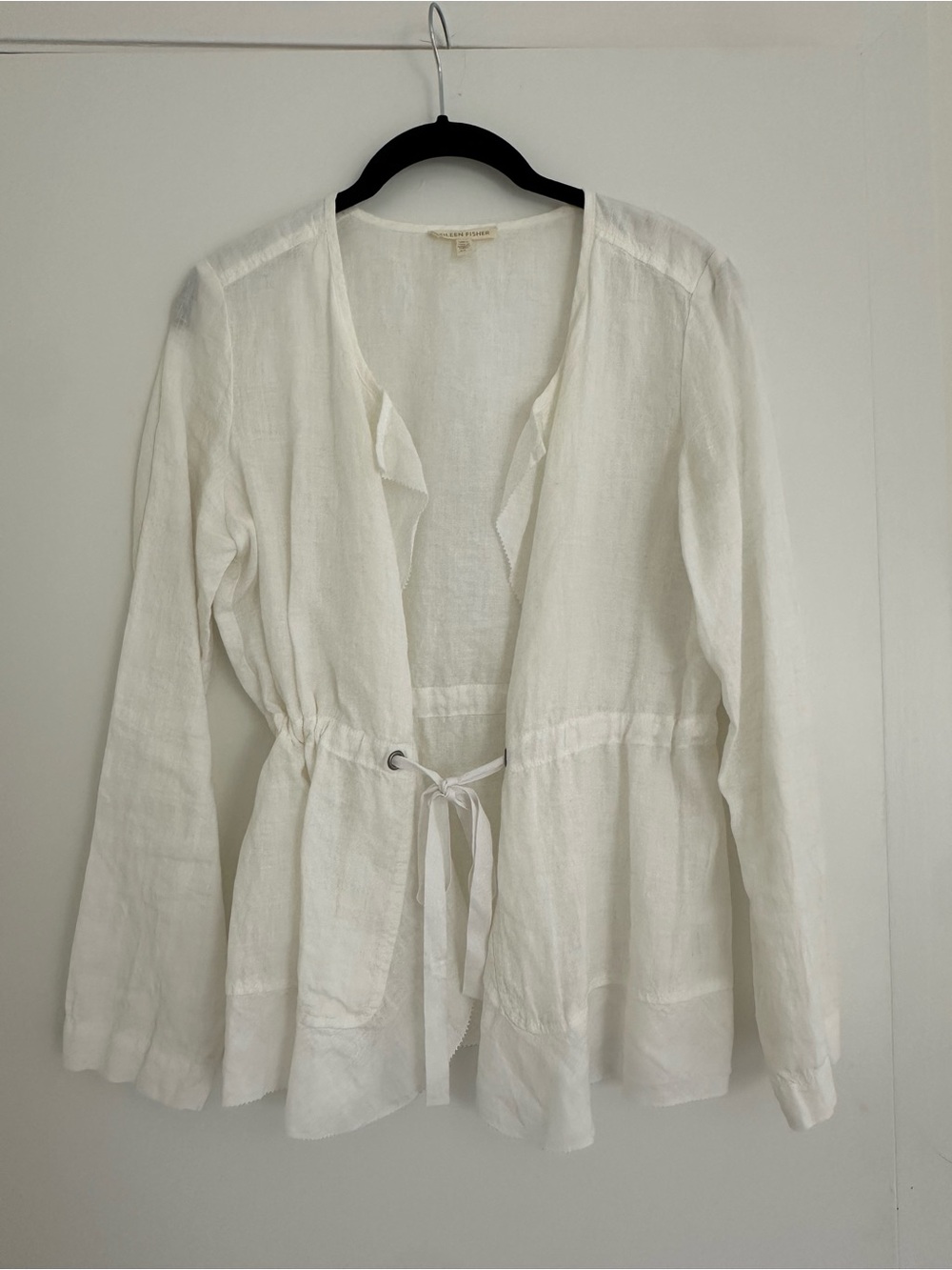 Eileen Fisher 100% Irish Linen White Tie-Front Blouse Top | Size XS